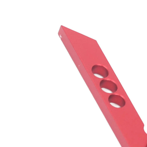 Dead On Aluminum Alloy Center Finder For Woodworking No Nonsense 45 Degree Scribe Marking Tool with clear metric scale and red finish.