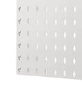 Close-up of Slick Wall Mounted Pegboard Organizer With Hassle Free Punch Free Design And Legit Abs Durability for garage tool storage.