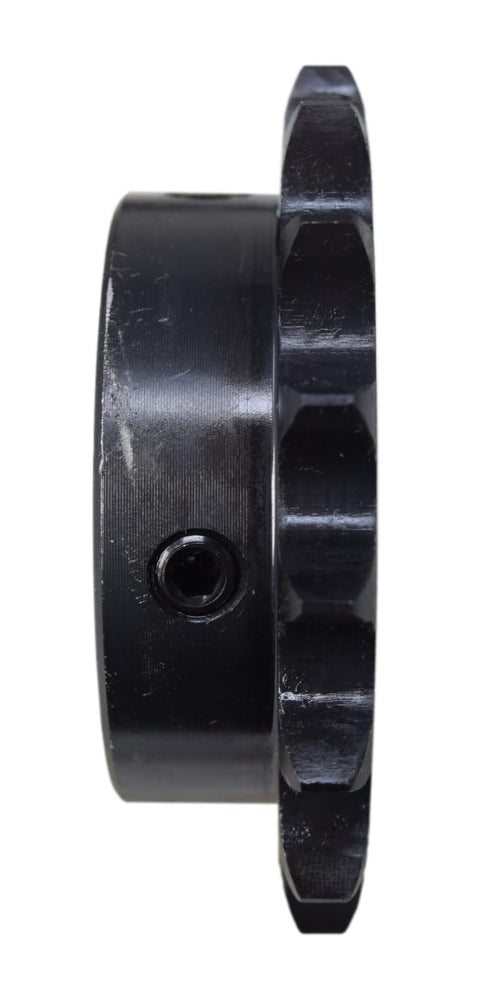Side view of Heavy Duty Roller Chain Sprocket 16 Teeth 1 Inch Bore For 50 Pitch Chain Pro Grade Carbon Steel With Heat Treated Teeth Keyway Slot For Set Screws Quarter Inch Keyway 50B16-1 50BS16H-1