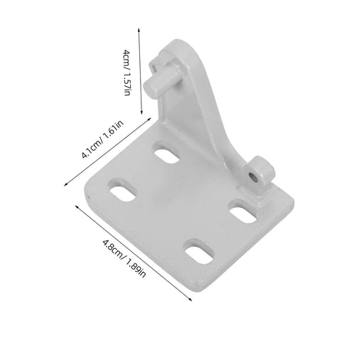 Rock Solid Metal Refrigerator Lower Hinge Assembly Two Piece Set For Freezer And Cooler Doors in white, measuring 4.8cm by 4.1cm.