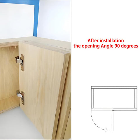 2 Piece Frameless Cabinet Door Hinges With 90 Degree Opening Soft Close Hydraulic Kitchen Hinges Made From Rust Resistant Cold Rolled Steel Nickel Plated Replacement Hardware For Cabinets 4 Holes installed on wooden cabinet door.