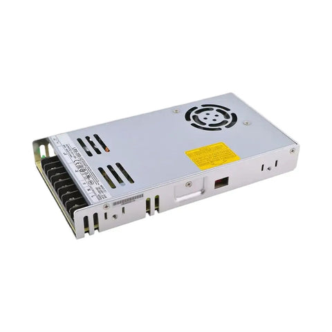 Built Tough And No Nonsense 350W Ac Dc Switching Power Supply 12V 29A High Efficiency enclosed unit rear view with fan and vents.