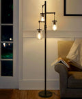 Industrial Floor Lamp With Mason Jar Shade 64 Inch Tall Black Standing Lamp 3 Light Vintage Tree Design in living room corner
