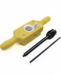 Woodworking Tap And Die Set 5 Pc For Cutting Internal And External Threads In Wood 1/2 To 1-1/2 Inch tool with handle and accessory rod.