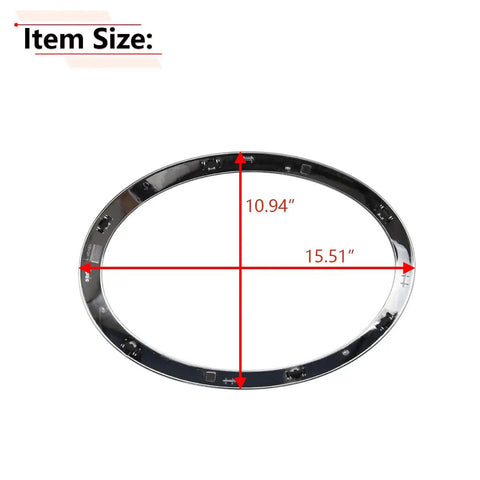 MINI Cooper Dope Chrome Headlight Trim Ring Bezel Pair For F55 F56 F57 2014-2021, showing size measurements, driver side