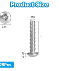 Built Tough 304 Stainless Steel Phillips Pan Head Machine Screws Size Ten Twenty Four By One Inch Long with dimensions 0.35" head and 1" long