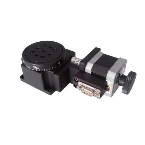 Electric Rotary Stage With Worm Gear For Precision Rotation showing scale ring, side view.