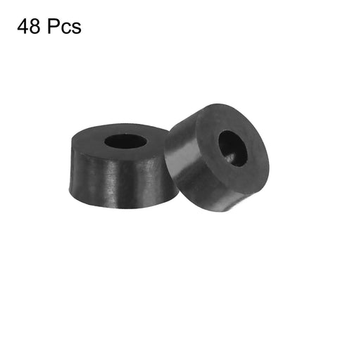 Heavy Duty Rubber Spacers 48 Pack 13mm OD 5mm ID 6mm Thick Anti Vibration Damping Pads, two black rubber pads.