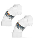 Rock Solid 2.5 Inch OD 90 Degree Elbow Dust Collector Connector in clear ABS plastic, ideal for tight angle setups.