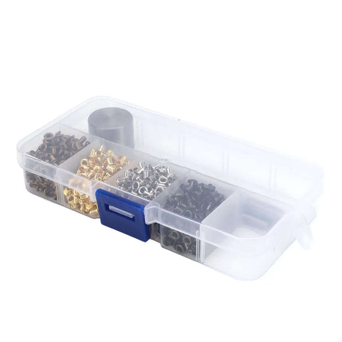 All In One Mini Grommet Kit For Do It Yourself Projects 800 Multi Color Eyelets storage box with Gold, Silver, Bronze, Gunmetal grommets