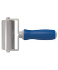 Convertible Steel Seam Roller 2 Inch Diameter 4 Inch Wide with Cushioned 5.5 Inch Grip, shown in side view with blue handle