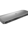 Thunderbolt 3 Dock For Laptop Users Delivers Snazzy Desk Setups With 85W Fast Charging, sleek silver design, compact USB-C hub with SD card slot.