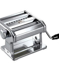 Level Up Your Kitchen Game With This No Sweat Hand Cranked Noodle Maker And Multi Function Dough Roller Press crafted from stainless steel.