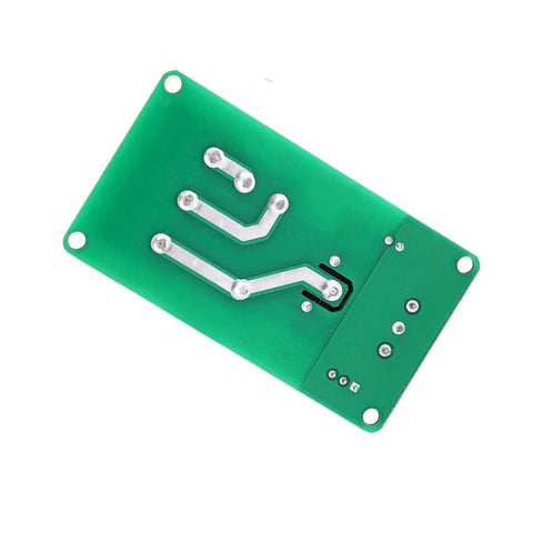 Back view of Heavy Duty 5V 30A Single Channel Relay Module with optocoupler isolation and mounting holes for industrial applications.