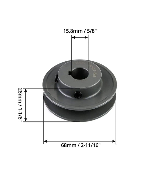 Single Groove V-Belt Pulley For 4L A AX Belts, 2.70 Inch Outer Diameter, 5/8 Inch Bore, Cast Iron Sheave with measurements