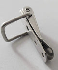 Close-up of a Straight Up Tough Spring Loaded Toggle Hasps from the 10 Pack Secure Latch Clasps, silver metal, suitable for toolboxes.