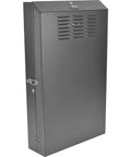 Compact 4U Vertical Wall Mount Rack Cabinet Low Profile 36 Inch Deep Black Enclosure For Server Gear showing steel frame and locking door.