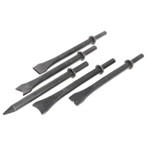 Pneumatic Hammer Kit With Eight Heads Chisel Set For Rust Removal And Metalworking Heavy Duty Punch And Chiseling Tools on white background.