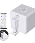 Fingerbot Plus Smart Button Pusher Upgrade With Touch Control Retrofit Any Appliance With Sticker No Wiring Needed Works With Smart Life App And Tuya Hub Bluetooth Connects To Alexa And Google Home Timer Scheduling, white cube device with app display