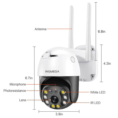 5MP PTZ WiFi Outdoor Security Camera With Color Night Vision, 2 Way Audio, Waterproof IP Camera diagram with dimensions