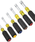 Heavy Duty Hollow Shaft Nut Driver Set With Cushion Grip Handles Color Coded Hex Sizes From Quarter Inch To Sixteenth Inch 6 Piece