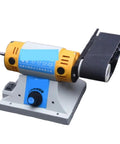 Heavy Duty Desktop Belt Sander and Table Grinder for Wood Metal Jade Polishing with Badass Copper Motor and Smooth Variable Speed for Your Weekend Shop Projects on a workbench.