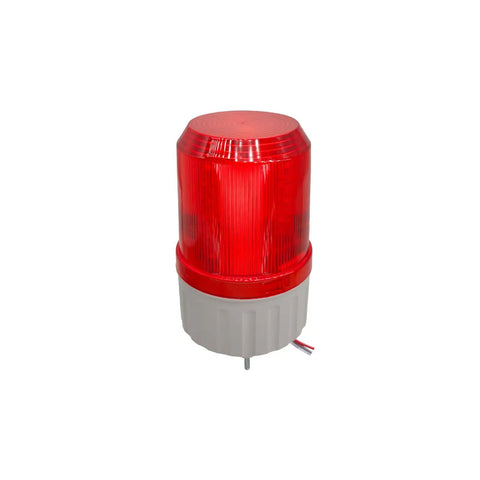 Industrial LED Rotating Strobe Beacon Emergency Warning Light With Buzzer, 110V AC Revolving Signal Tower Lamp, red, ABS housing.