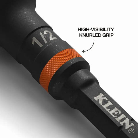 Impact Driver Socket Adapter Set With Three Inch Extensions Including One Quarter Inch Three Eighths Inch And One Half Inch Square Drive Adapters Knurled Grip High Visibility For Heavy Duty Quick Connect Access close-up of 1/2 inch adapter with knurled grip
