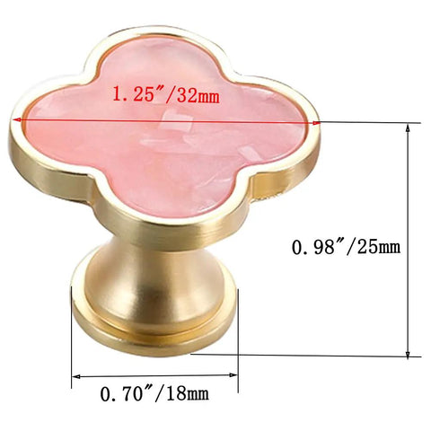 Sweet Looking Pink Clover Drawer Knobs Six Pack For Dressers And Kitchen Cupboards Smooth Zinc Alloy Hardware 1.25in clover pull
