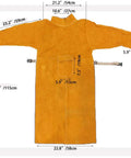 Back view of Leather Welding Apron With Sleeves And Heavy Duty Jacket For Men Flame Resistant Welder Gear 45 Inch, shown with dimensions