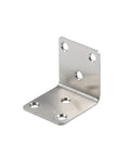 Rock Solid Eight Piece Stainless Steel L Shape Corner Brackets For Heavy Duty Shelving With Kickass Load Bearing Power That Keeps Every Workshop Setup Locked Down Tight angled view of a sturdy stainless steel L bracket.