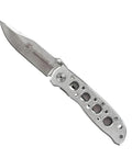 EDC Ready Folding Knife With 3.2 Inch Drop Point Blade, Rugged Aluminum Handle, 7Cr17MoV Steel, Silver, side view