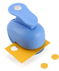 Three Eighths Inch Circle Paper Punch with ABS shell and zinc blade cutting yellow paper for scrapbooking and DIY crafts.
