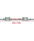 Get Your Hands On This MGN12 250mm Linear Guide Rail With Two Precision Slide Blocks Featuring Sweet 4-Point Load Support And slick Lube System For Smooth Moves, shown with dimensions.