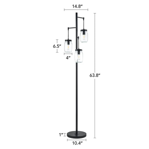 Industrial Floor Lamp With Mason Jar Base And Hanging Glass Shades In A Dope Modern Tree Design Five Foot Tall Reading Light