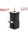 Side view of 42HS60-YC-PD NEMA17 brake stepper motor with silver top and protruding shaft.