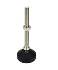 Rock Solid Adjustable Leveling Feet With Thick Rubber Base For Heavy Duty Furniture And Shop Equipment Support Eight Pack No Sweat Thread Height Adjustment Setup, featuring a steel shaft and black rubber base.