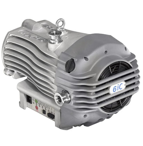 Edwards nXDS dry scroll vacuum pump, metallic silver with cooling fins and front fan