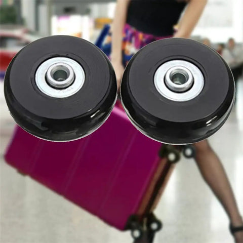 Heavy Duty Silent Rubber Replacement Casters Universal Swivel Luggage Wheels For Suitcase Travel Trolley close-up of black rubber wheels.