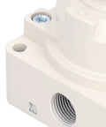 Corner detail of Industrial Pneumatic Rotary Lever Air Hand Valve With Compact 3 Position 4 Way Flow Control, Model 4HV310.