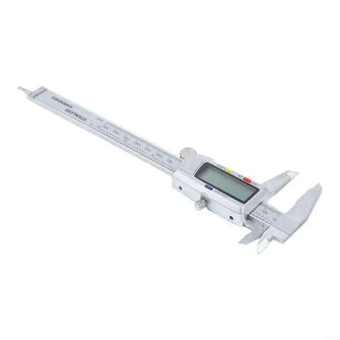Digital Vernier Caliper with Large LCD Display showing stainless steel design and measurement features.