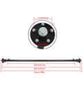 Rock Solid 3500 Pound Trailer Axle With 5x4.5 Bolt Pattern And 9.5 Inch Hub Face showing dimensions and hub details.