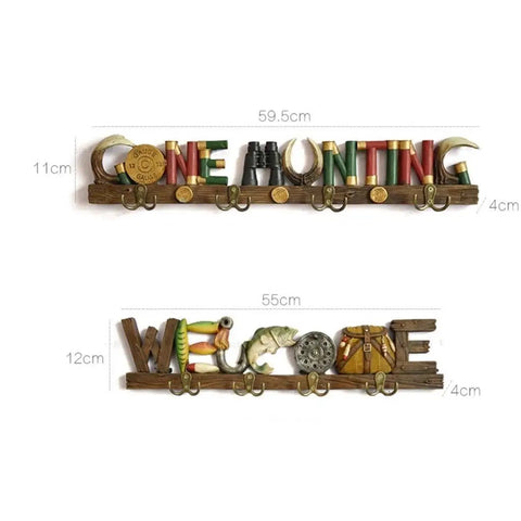 Top Tier Wall Mounted Coat Rack Featuring Durable Brass Hooks And Streamlined Nordic Shape For Your Busy Hallway with hunting theme.