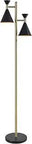 Arne 2 Light Tree Floor Lamp In Black And Antique Brass Finish Modern Style Tall 61.25 Inch Height With Adjustable Steel Shades Pole Switch