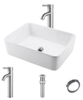 Rectangular Vessel Sink With Faucet And Drain Combo in brushed nickel finish 19 by 14.6 inch bathroom vanity sink set with accessories