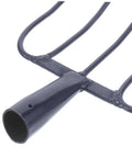 Close-up of dark blue iron tines of Handheld Manure Fork For Gardening And Composting, Durable Handy All Purpose Pitch Fork