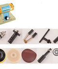 High Torque Electric Bench Grinder Polisher With Variable Speed Dial And Full Accessory Bundle showing parts and attachments for grinding tasks