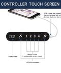 Controller touch screen for Rock Solid Electric Standing Desk with dual motor lift system, showing height settings and USB-C charging.