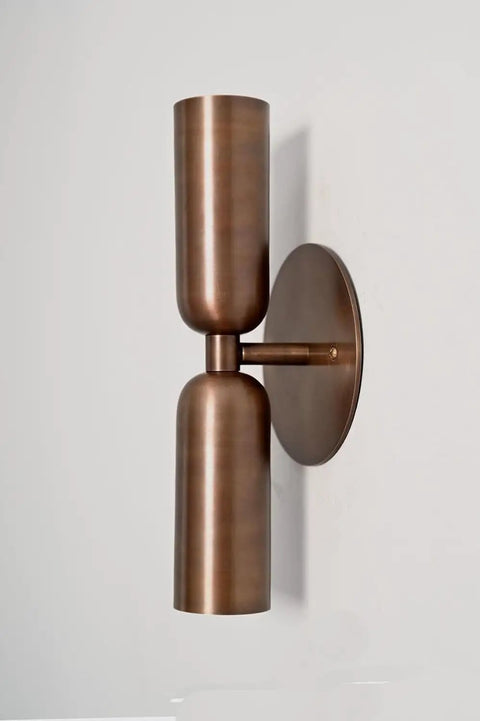 Modern Brass Wall Sconce – Mid Century Cylinder Up and Down Wall Light, minimalist fixture in brushed brass finish.