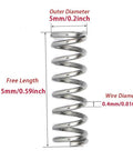 304 stainless steel compression spring with outer diameter 5mm, wire diameter 0.4mm, length 15mm.